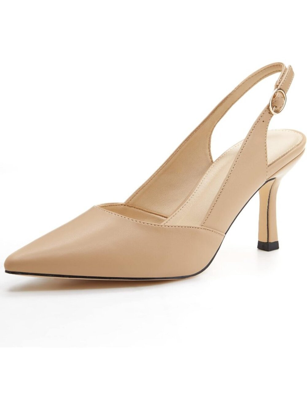 Women's Khaki Kitten Heels Closed Pointed Toe Backless Party Dress Pumps Shoes